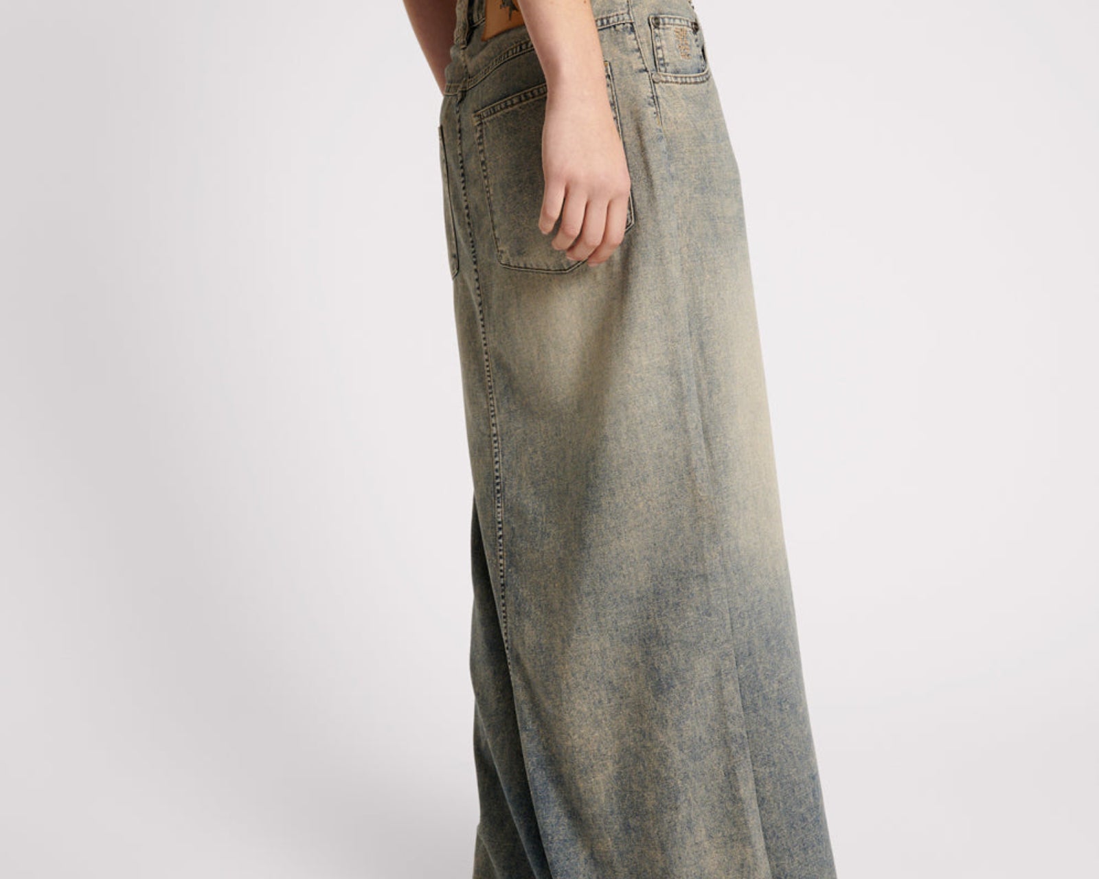 Denim Low Waist Column Skirt - Dirty Blue