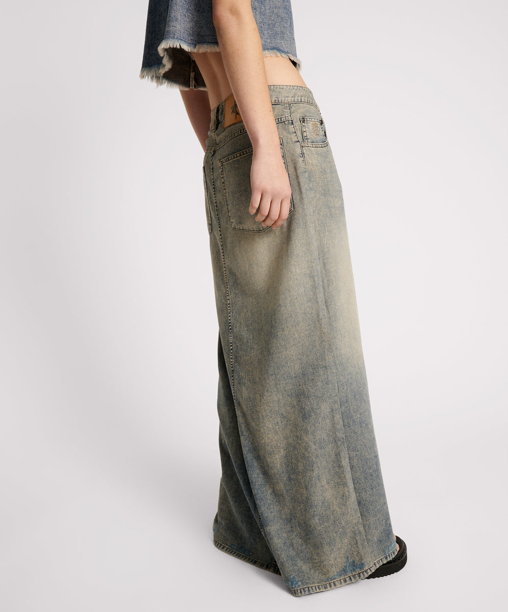 Denim Low Waist Column Skirt - Dirty Blue