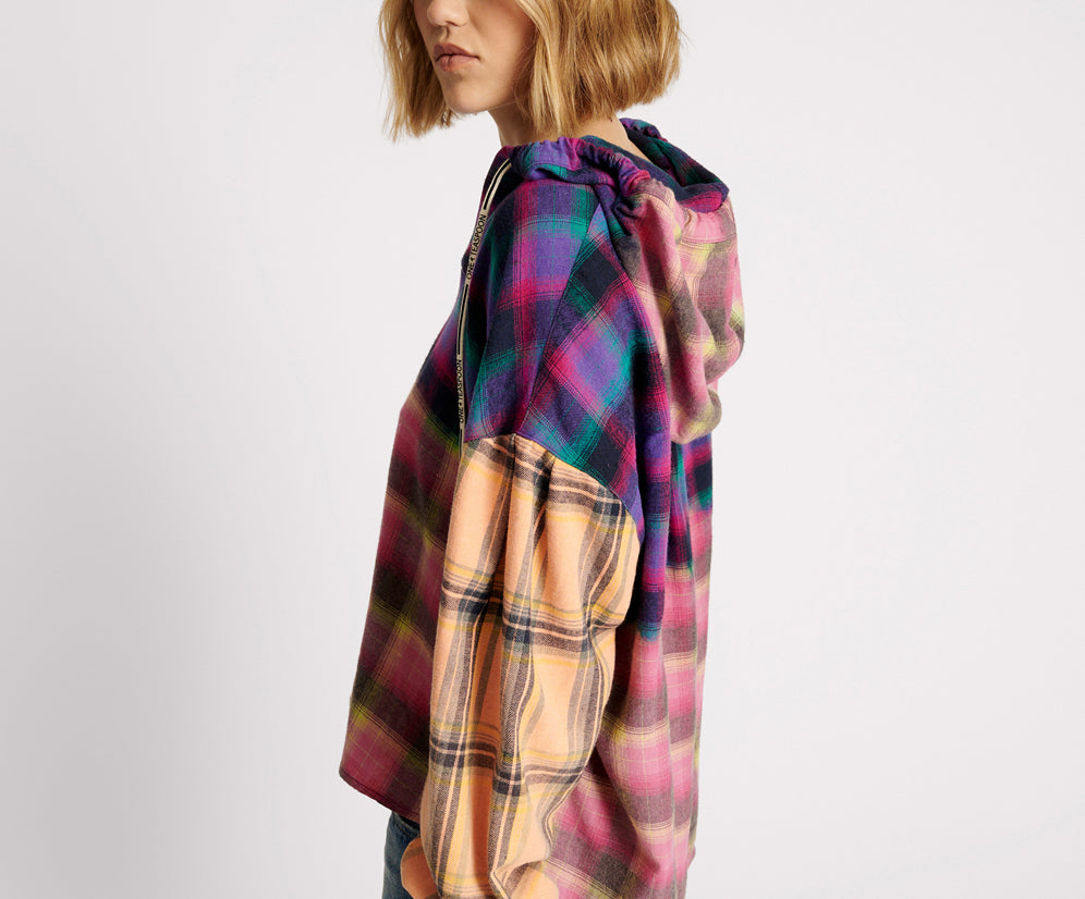 MIXED FLANNEL HOODED SHIRT