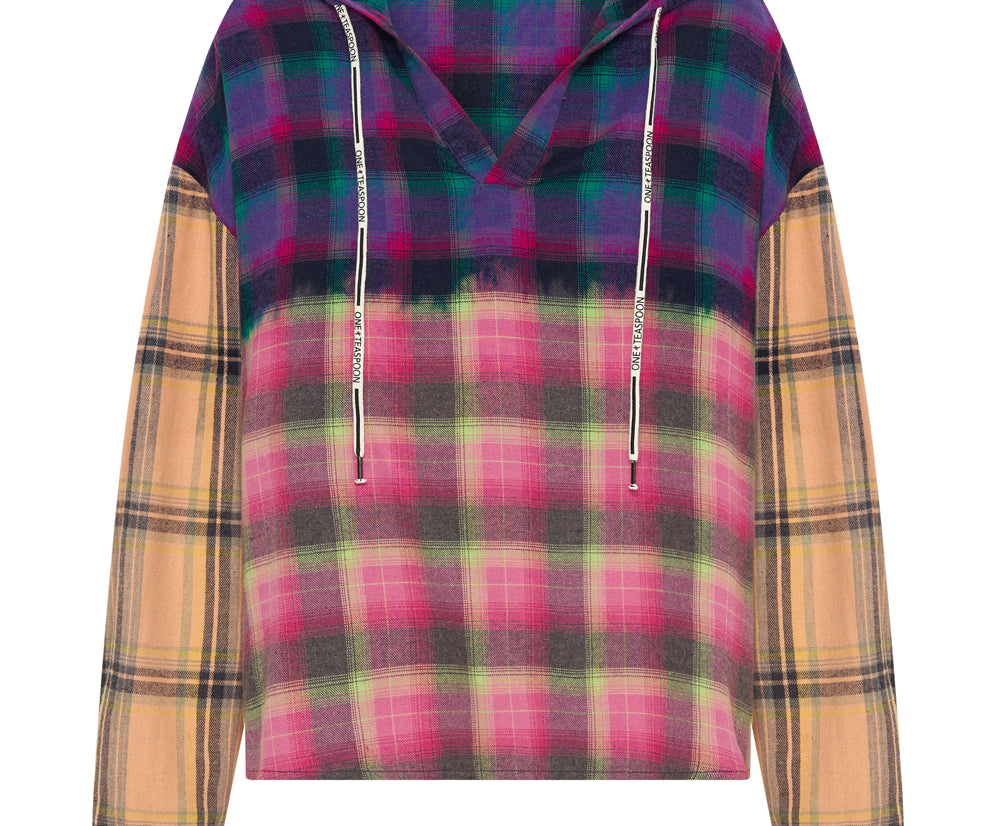 MIXED FLANNEL HOODED SHIRT