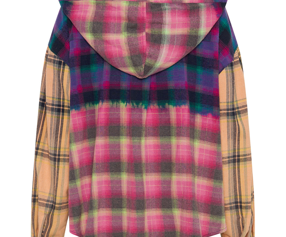 MIXED FLANNEL HOODED SHIRT