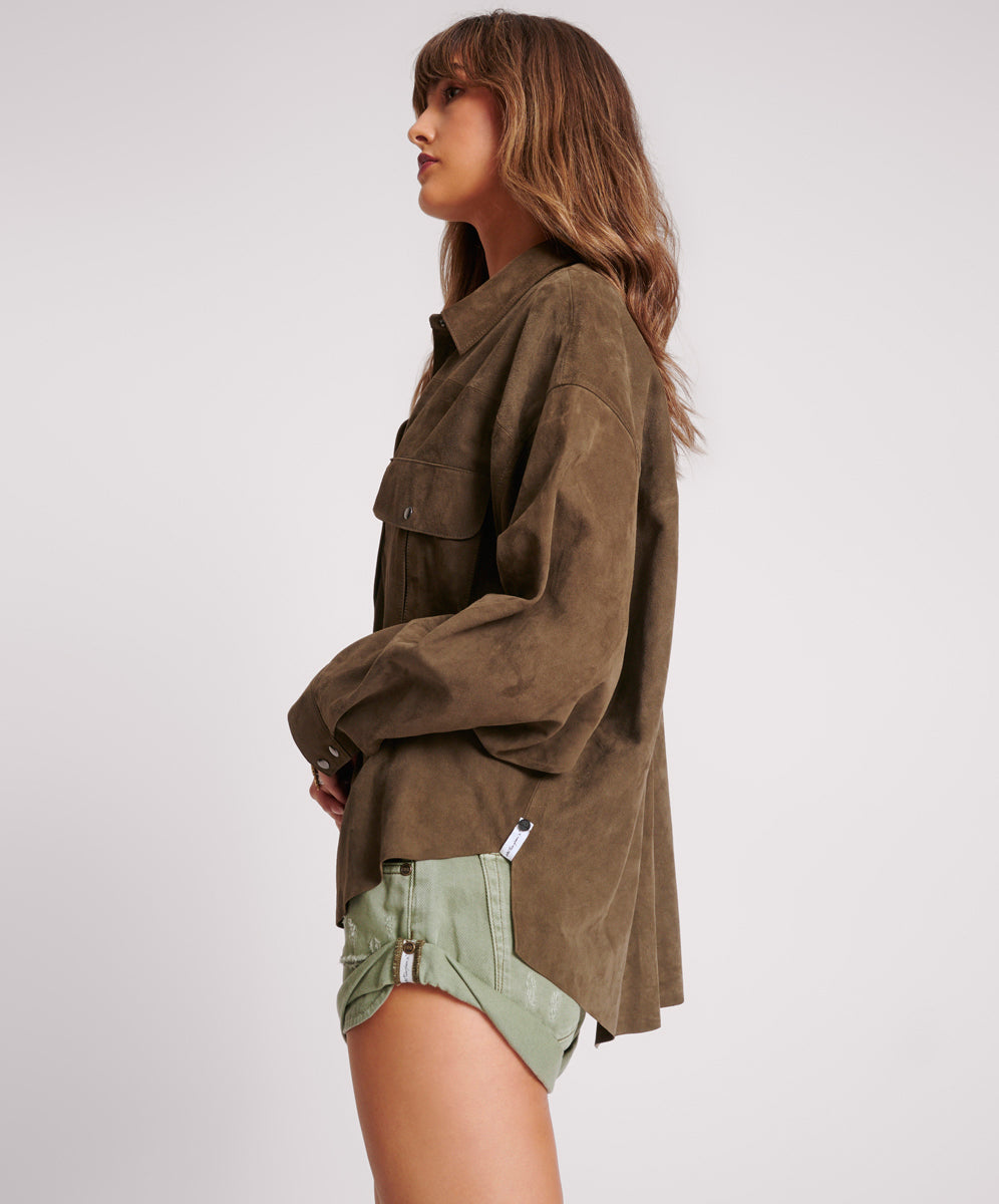 Last Stock ARMY GREEN SUEDE DARIA SHIRT