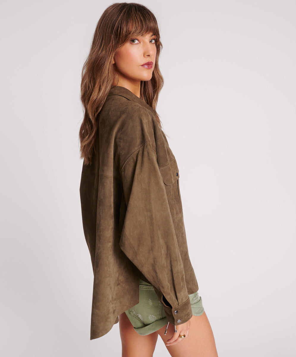 Last Stock ARMY GREEN SUEDE DARIA SHIRT