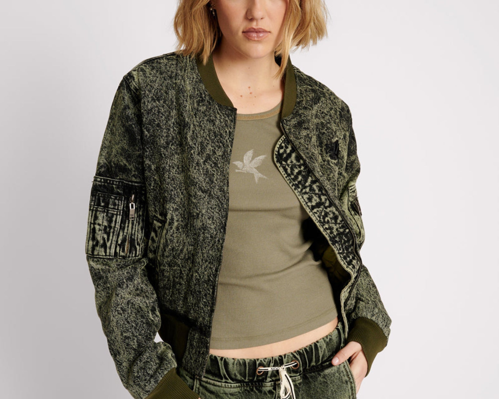 Denim Bomber Jacket - Black Khaki