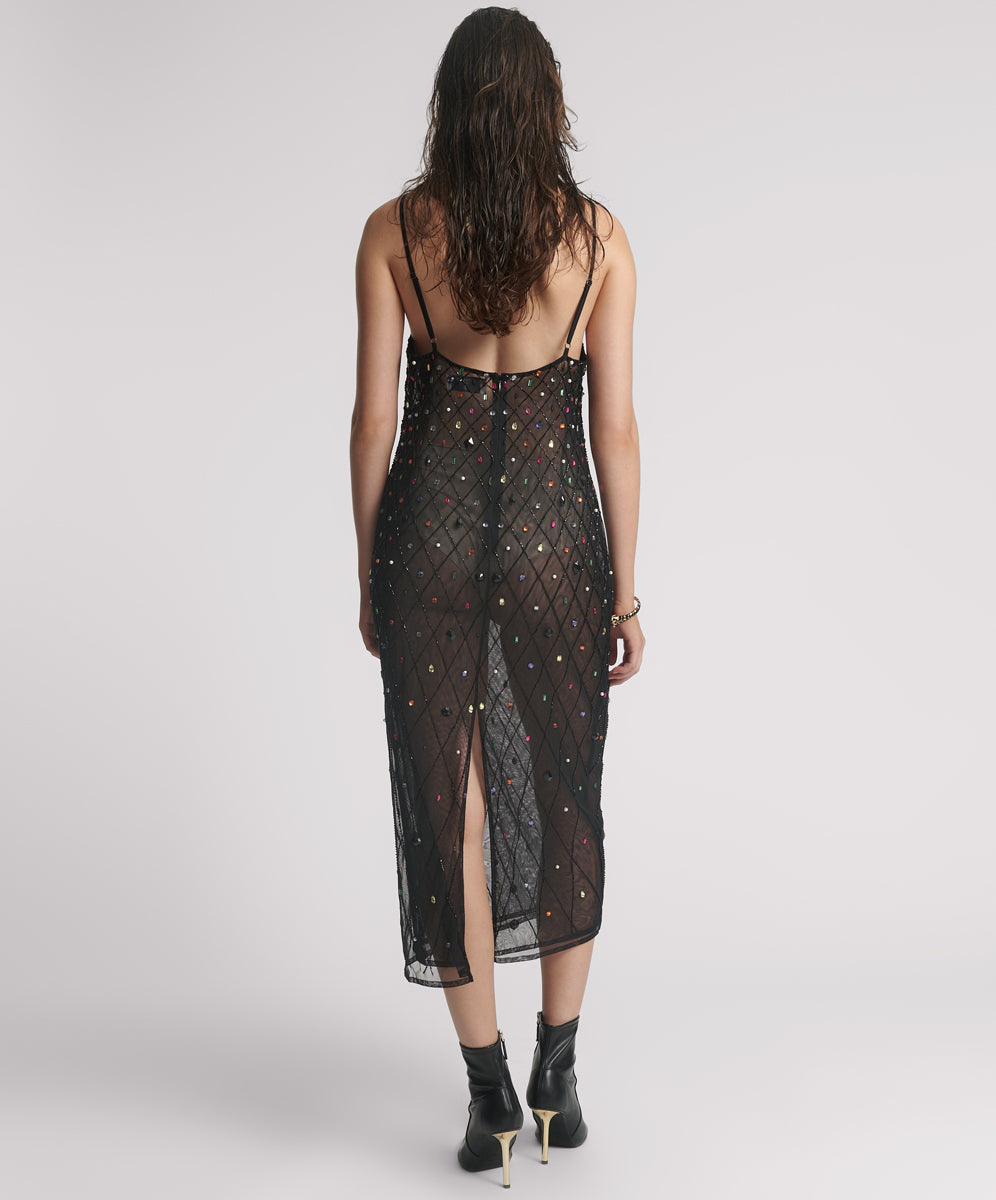 Stellar Jewel Hand Beaded Slip Midi Dress - Black | One Teaspoon USA