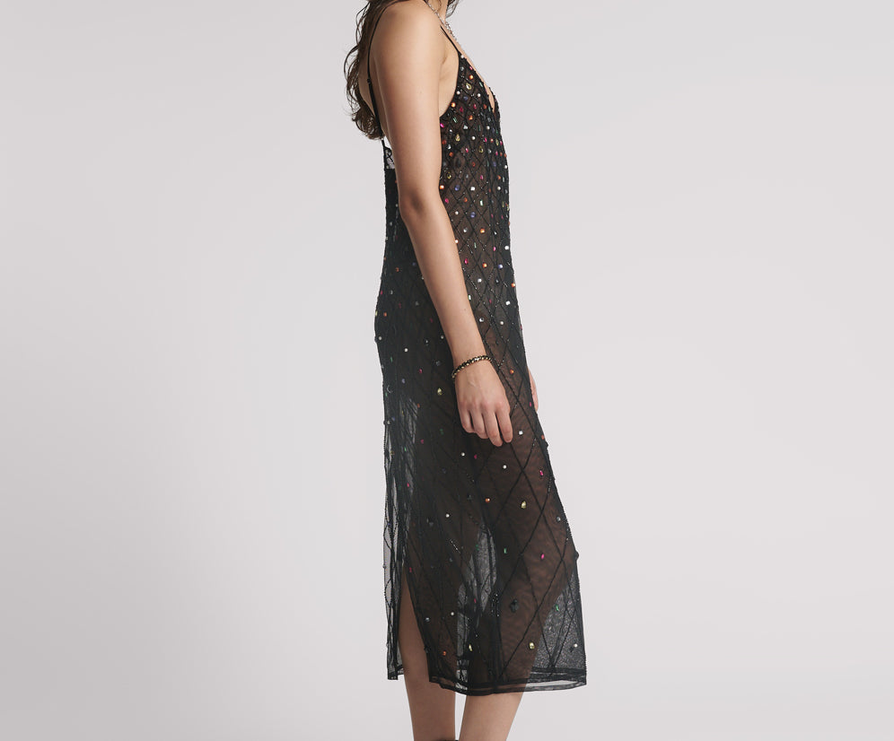 Stellar Jewel Hand Beaded Slip Midi Dress - Black | One Teaspoon USA Stellar Jewel Hand Beaded Slip Midi Dress - Black | One Teaspoon USA