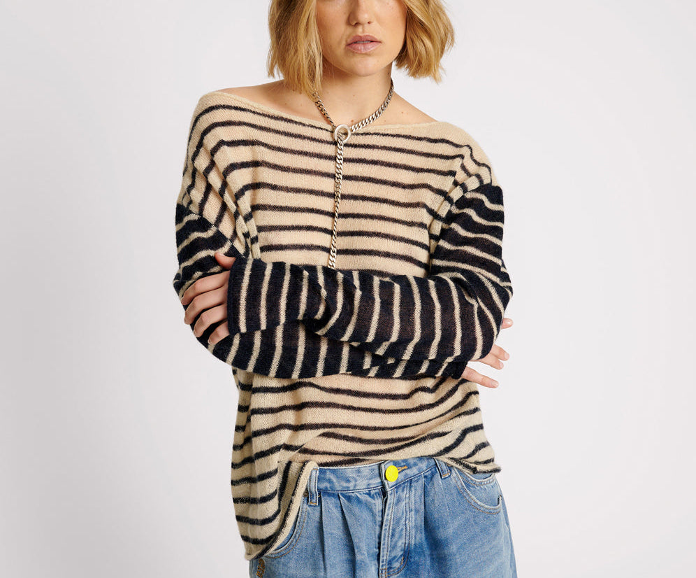 WIDE NECK STRIPED MOHAIR SWEATER