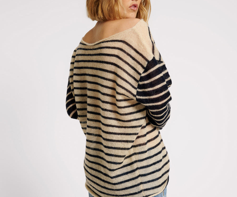 WIDE NECK STRIPED MOHAIR SWEATER