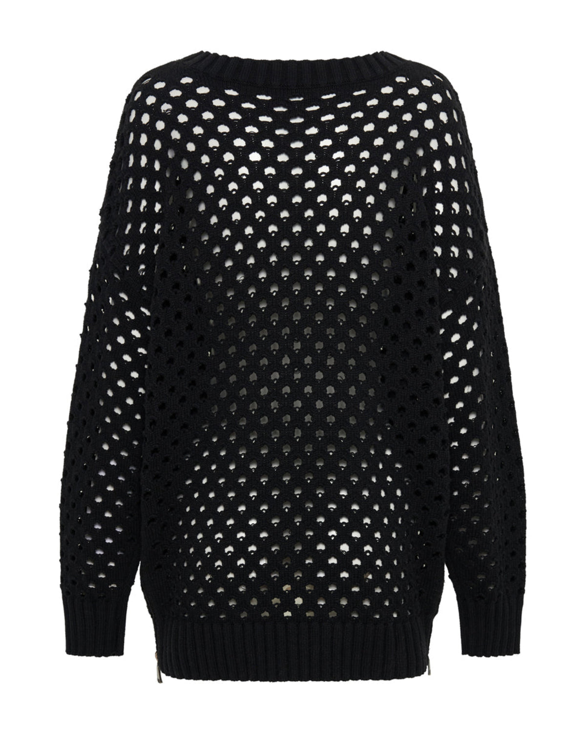 Knitted Fishnet Zip Side Sweater - Black | One Teaspoon USA