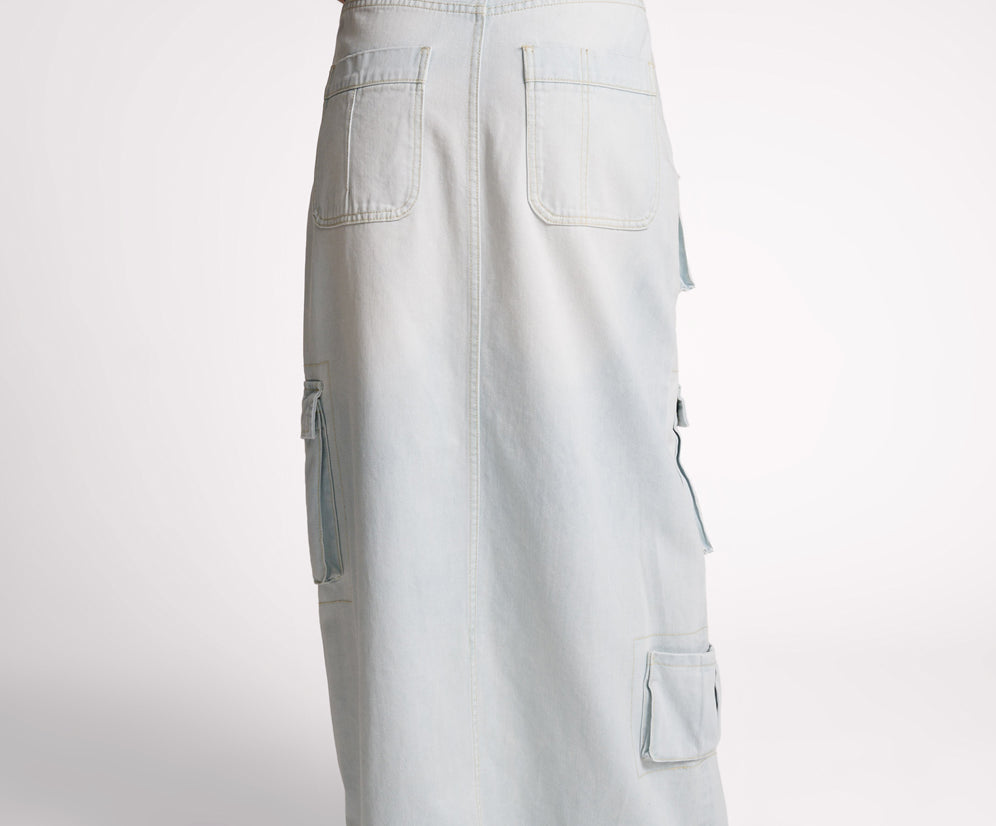 LE SURF 90S CARGO POCKET COLUMN DENIM SKIRT