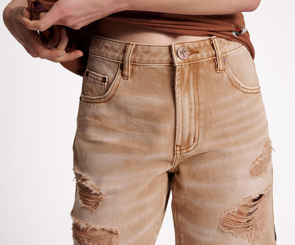 Jacksons Mid Waist Wide Leg Denim Shorts - Tobacco
