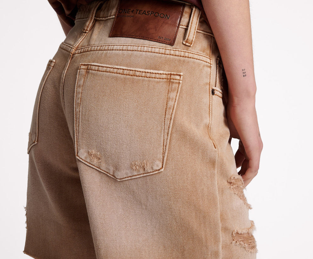 Jacksons Mid Waist Wide Leg Denim Shorts - Tobacco