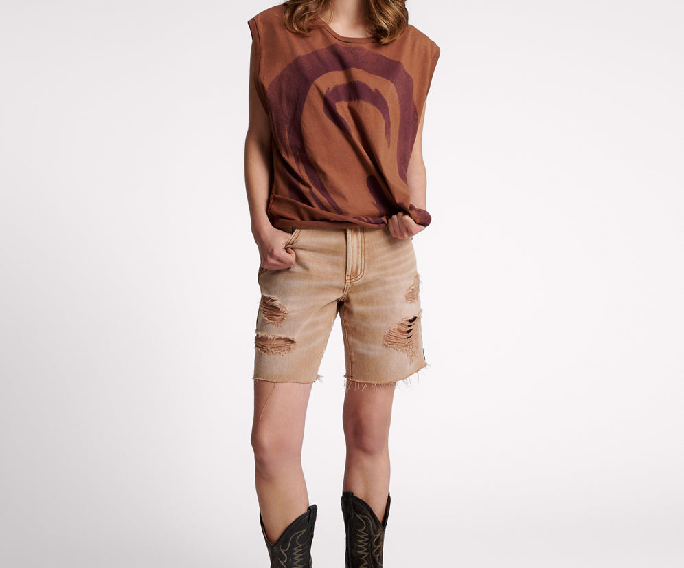 Jacksons Mid Waist Wide Leg Denim Shorts - Tobacco