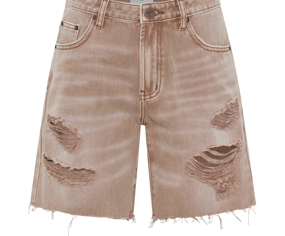 Jacksons Mid Waist Wide Leg Denim Shorts - Tobacco