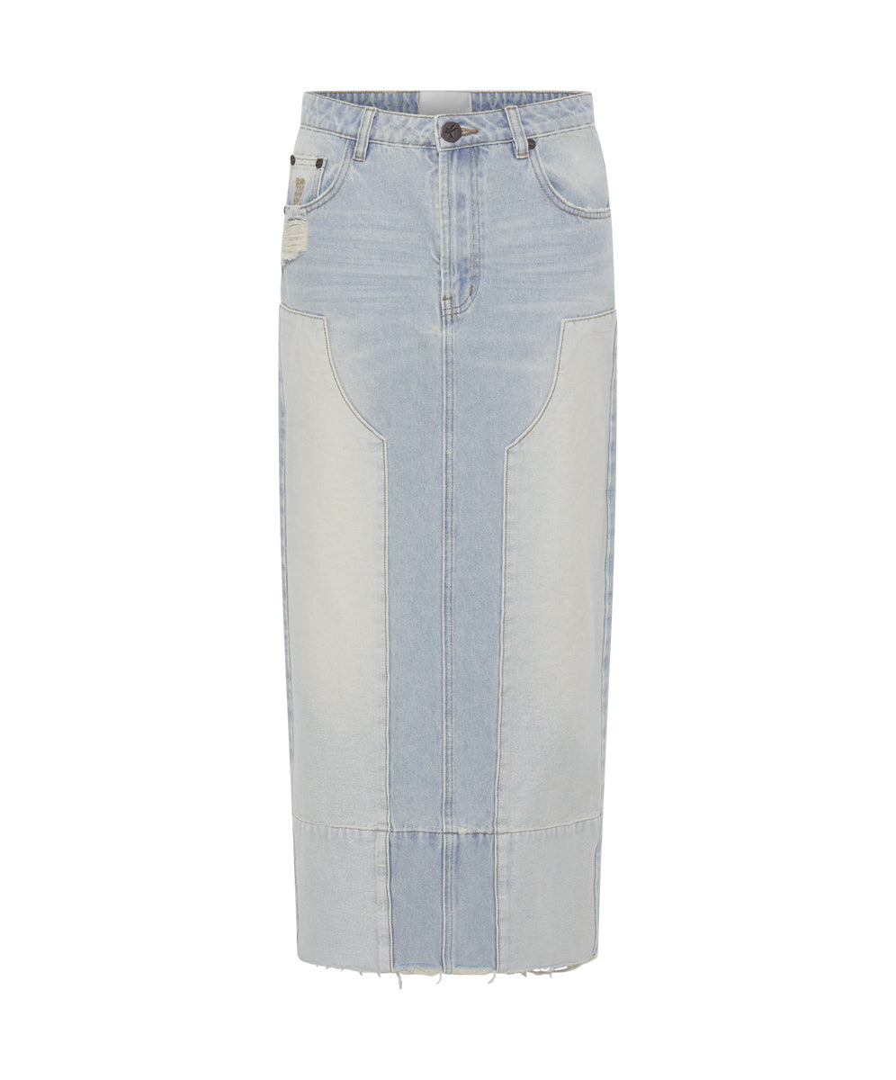 Cassidy Mid Waist Long Denim Column Denim Skirt - Old West