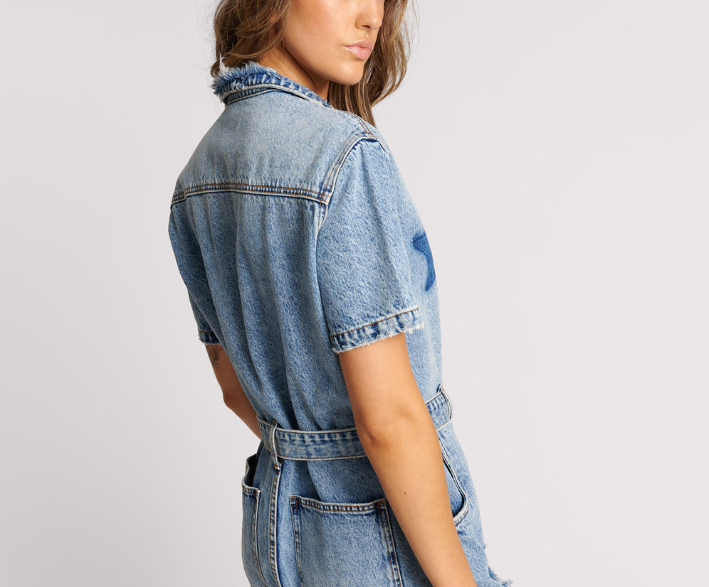 HOLLYWOOD NIGHT MOVERS DENIM JUMPSUIT