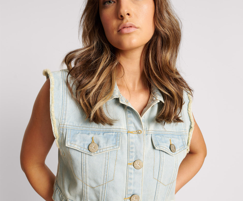 Cropped Trucker Denim  Top - Skyblue