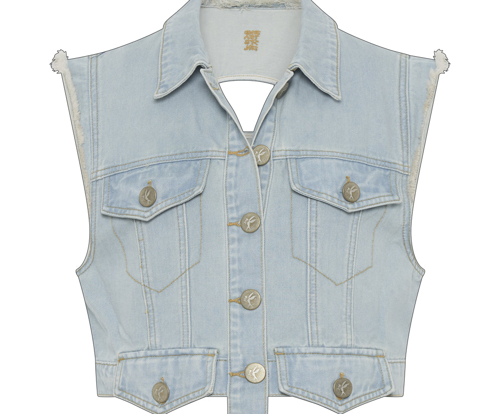 Cropped Trucker Denim  Top - Skyblue