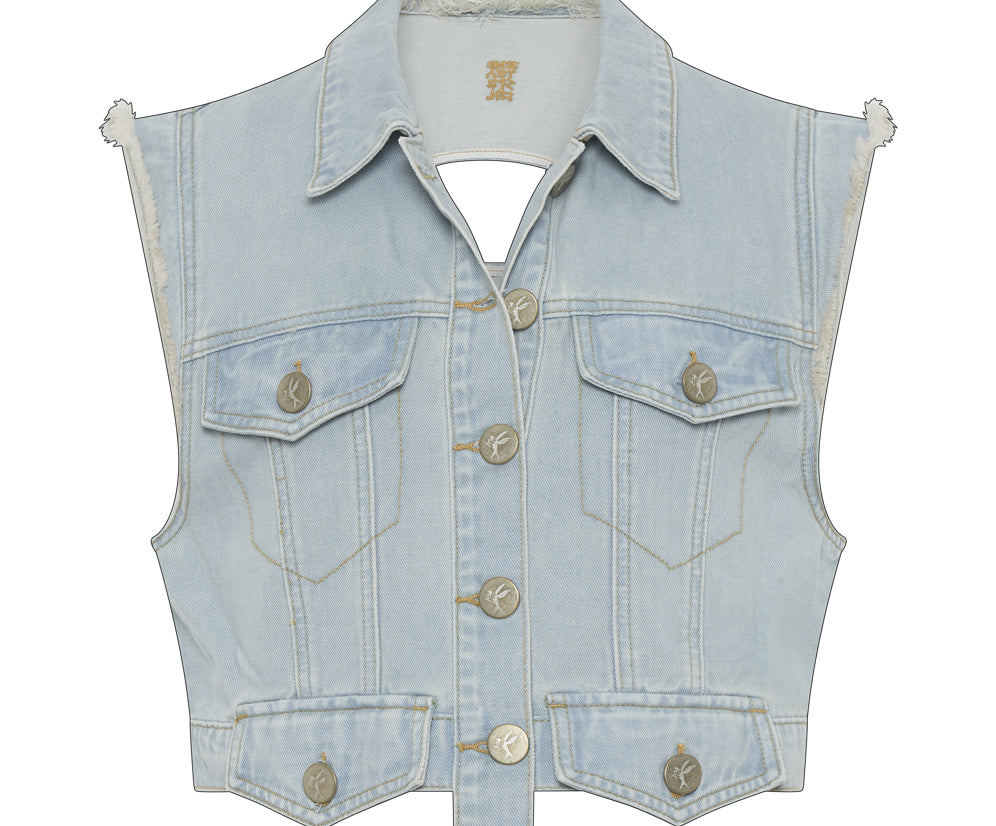 SKYBLUE CROPPED DENIM TRUCKER TOP