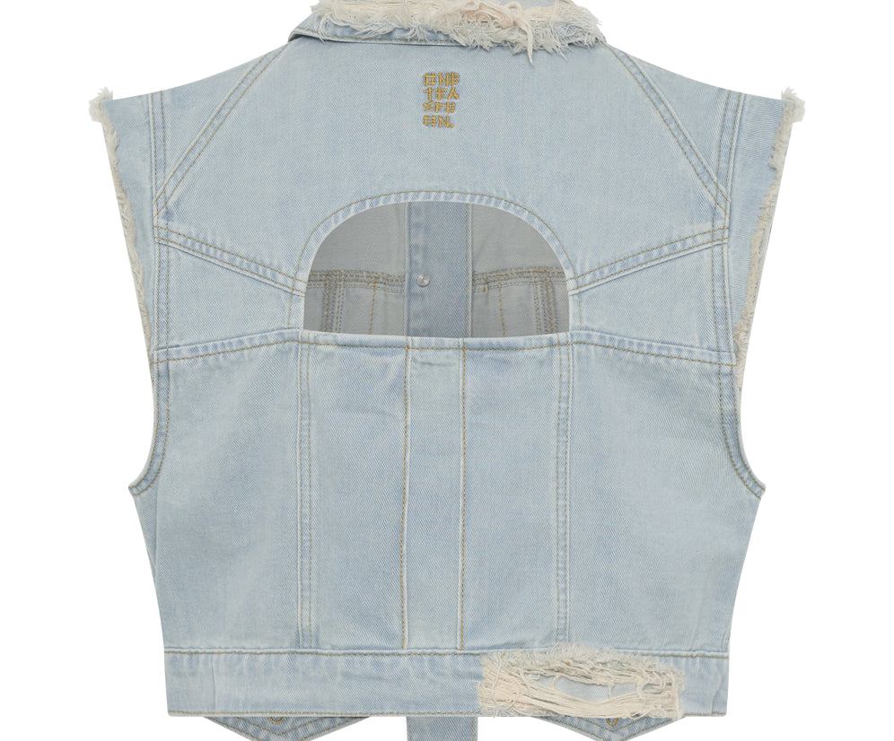 Cropped Trucker Denim  Top - Skyblue