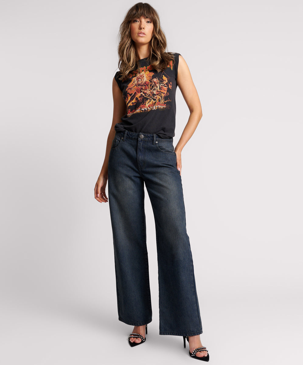 Products FOX BLACK JACKSONS MID WAIST WIDE LEG DENIM JEANS