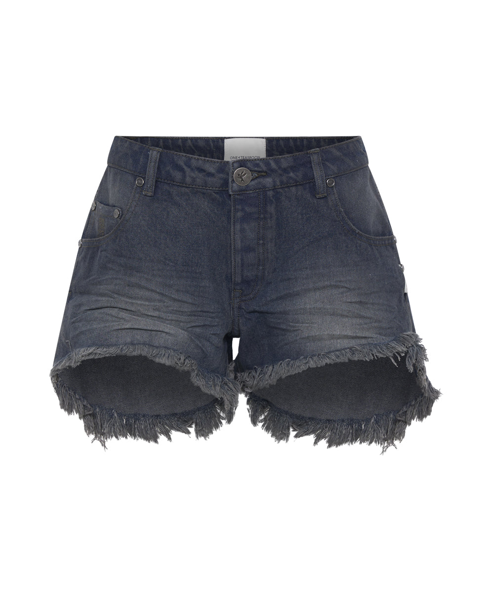 Marlons Low Waist Boyfriend Denim Shorts - Fox Black