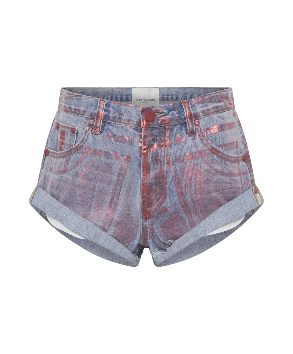 Women's Short Length Denim Shorts Bandits Low Waist Denim Shorts - Red Devil