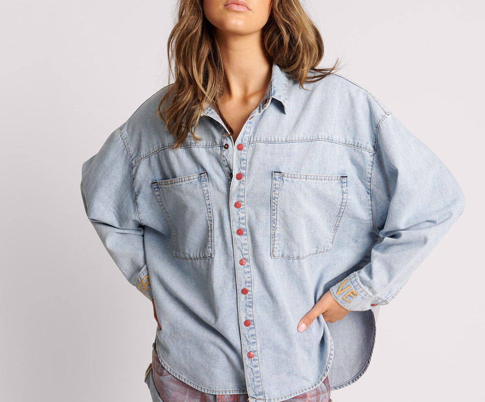 RED DEVIL HEART DARIA DENIM SHIRT