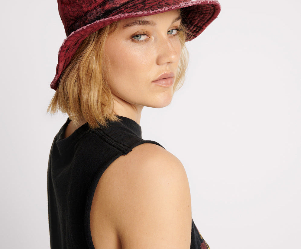 Denim Bucket Hat - Black Heart