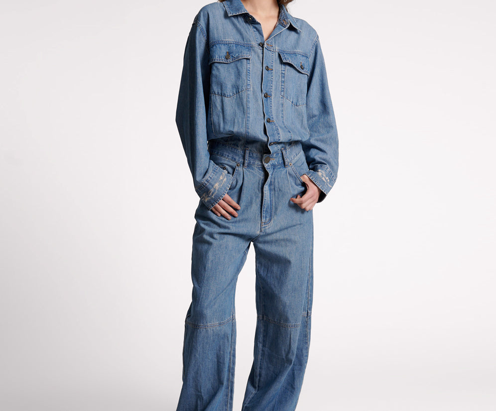 BLUE LILAC DENIM TRUCKER OVERALL