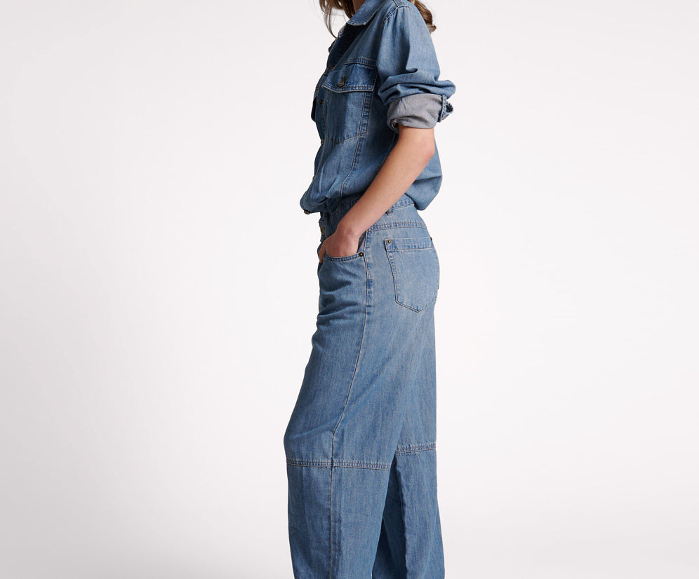 BLUE LILAC DENIM TRUCKER OVERALL