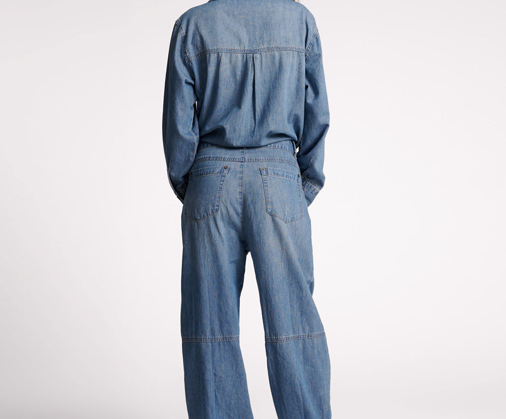 BLUE LILAC DENIM TRUCKER OVERALL