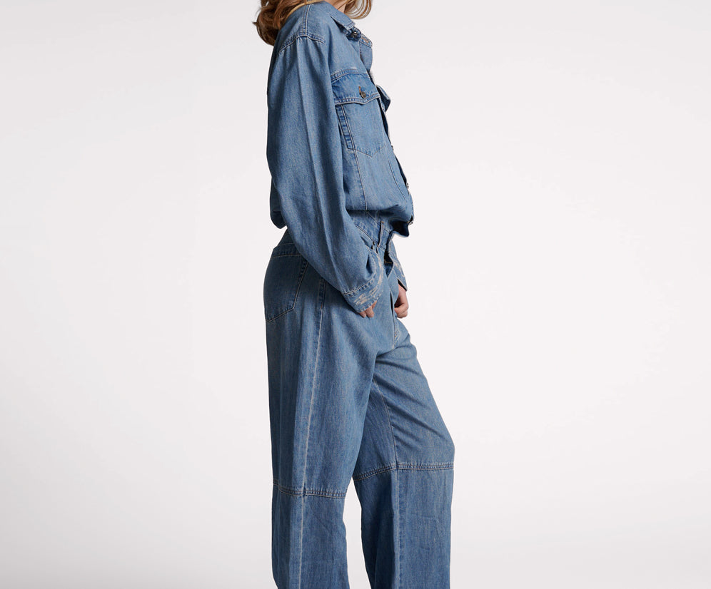 BLUE LILAC DENIM TRUCKER OVERALL