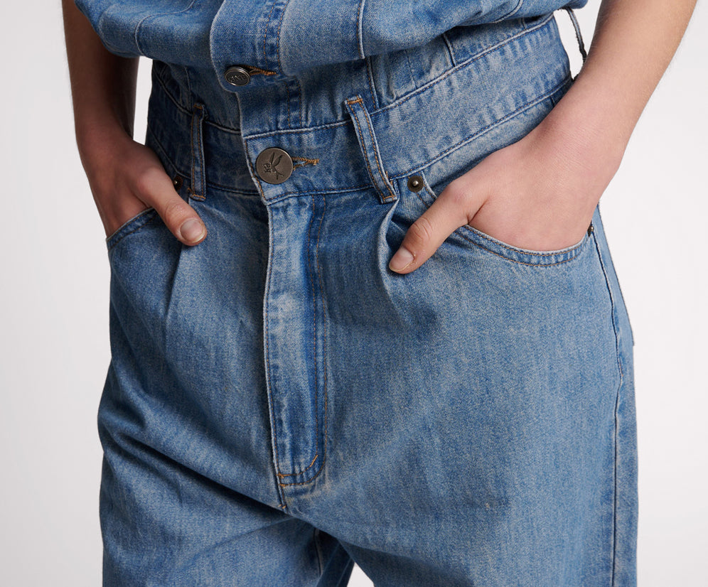BLUE LILAC DENIM TRUCKER OVERALL