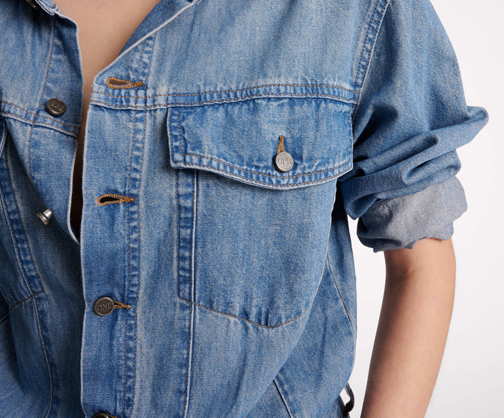 BLUE LILAC DENIM TRUCKER OVERALL