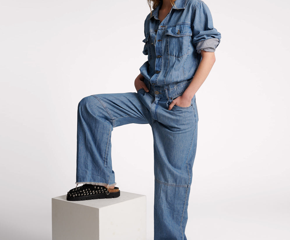 BLUE LILAC DENIM TRUCKER OVERALL