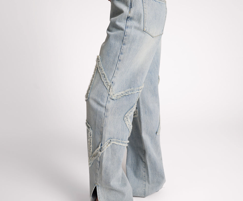Billie Low Slung Straight Leg Mid Waist Denim Jeans - Diamonde