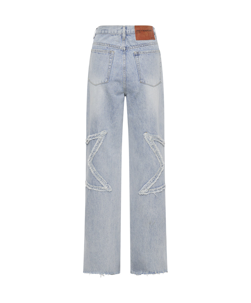 Billie Low Slung Straight Leg Mid Waist Denim Jeans - Diamonde