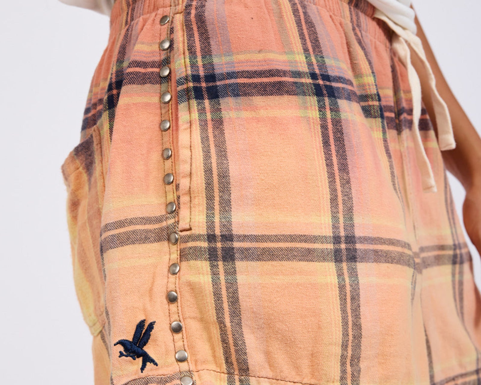 Flannel Studded Boxer Shorts - Peach