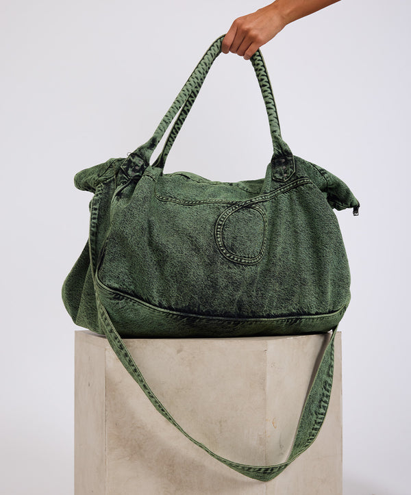 Denim Overnighter Duffle Bag - Black Khaki