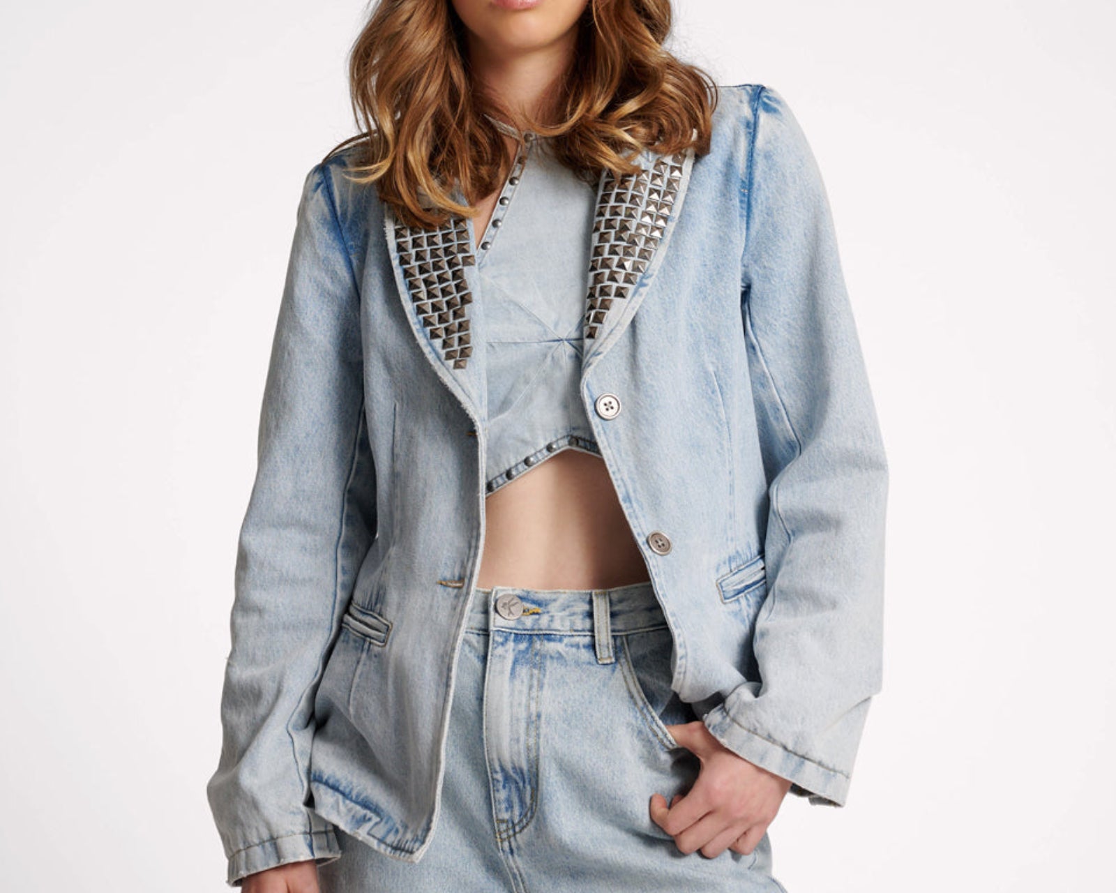 Studded Denim Blazer - Diamonde
