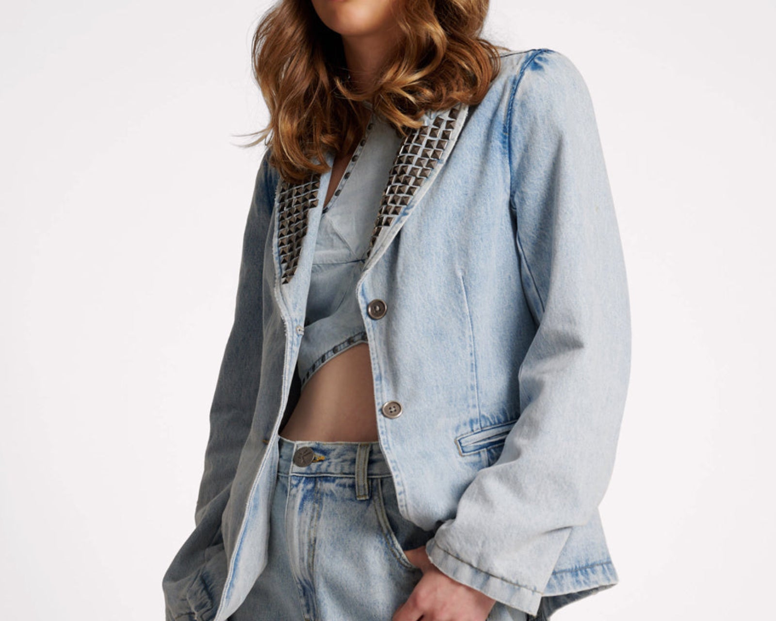 Studded Denim Blazer - Diamonde