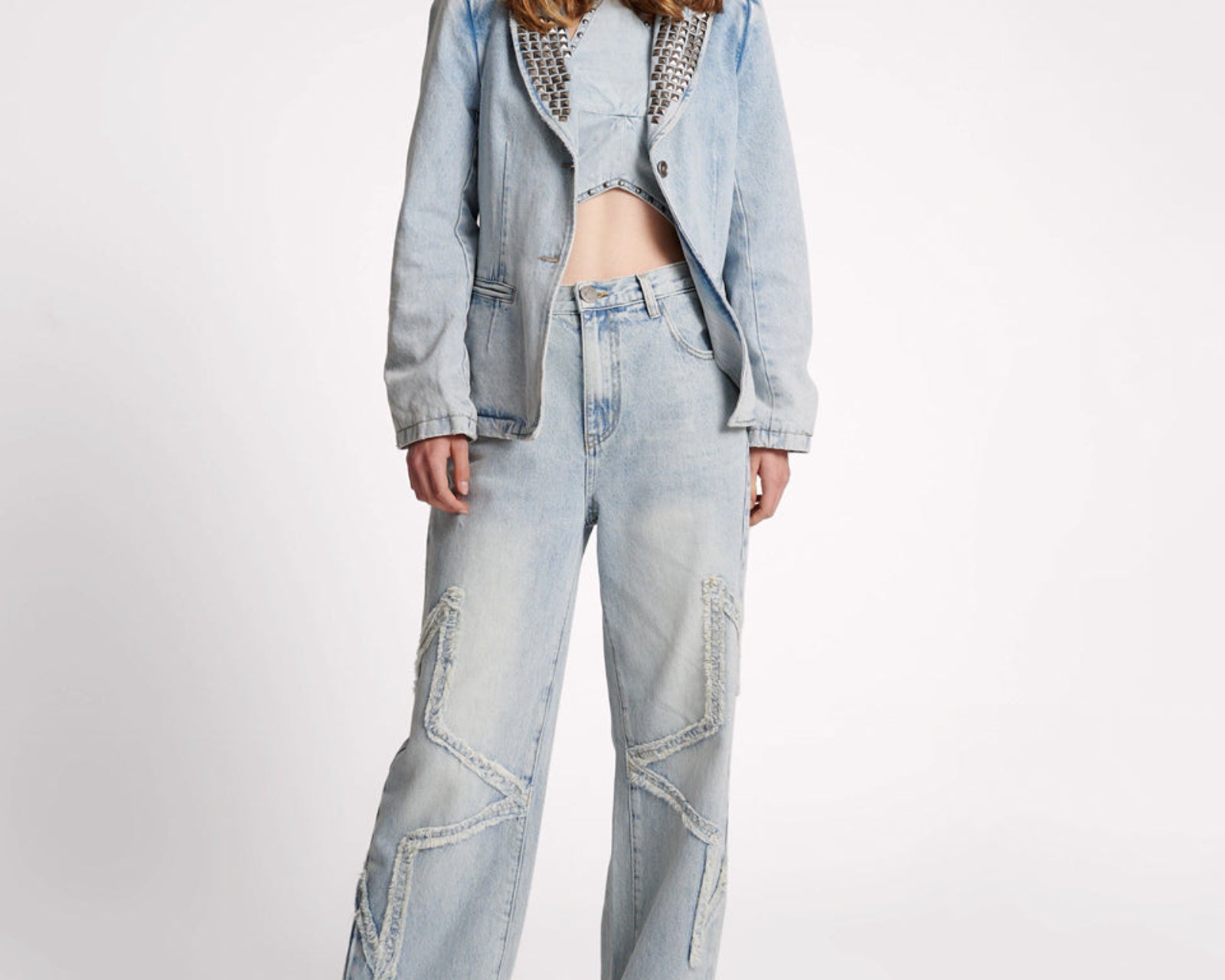 Studded Denim Blazer - Diamonde