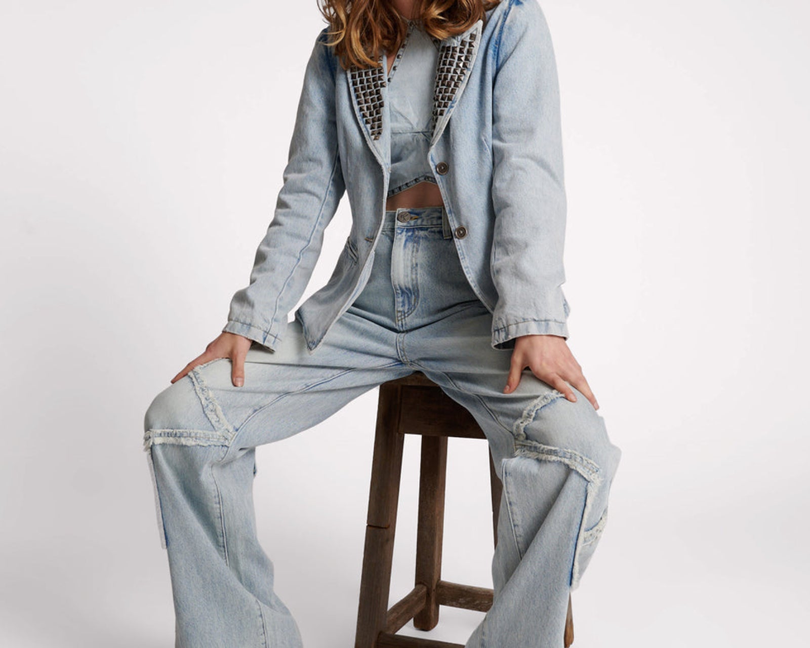 Studded Denim Blazer - Diamonde