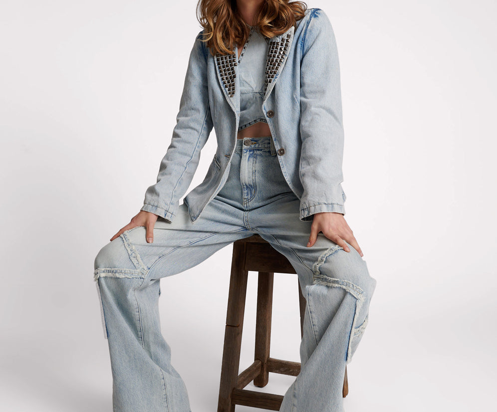 Studded Denim Blazer - Diamonde