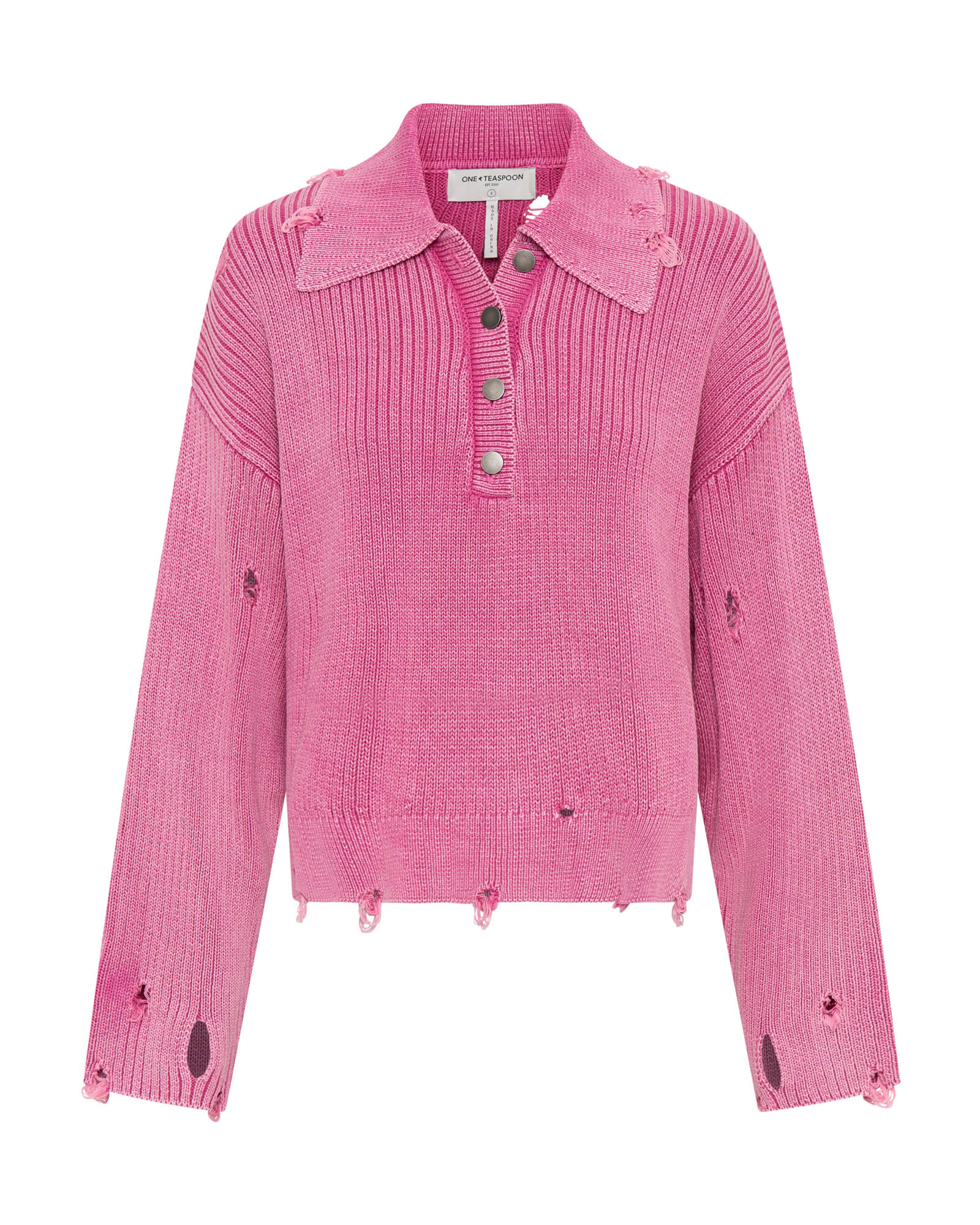 Rib College Pullover Sweater - Pink | One Teaspoon USA