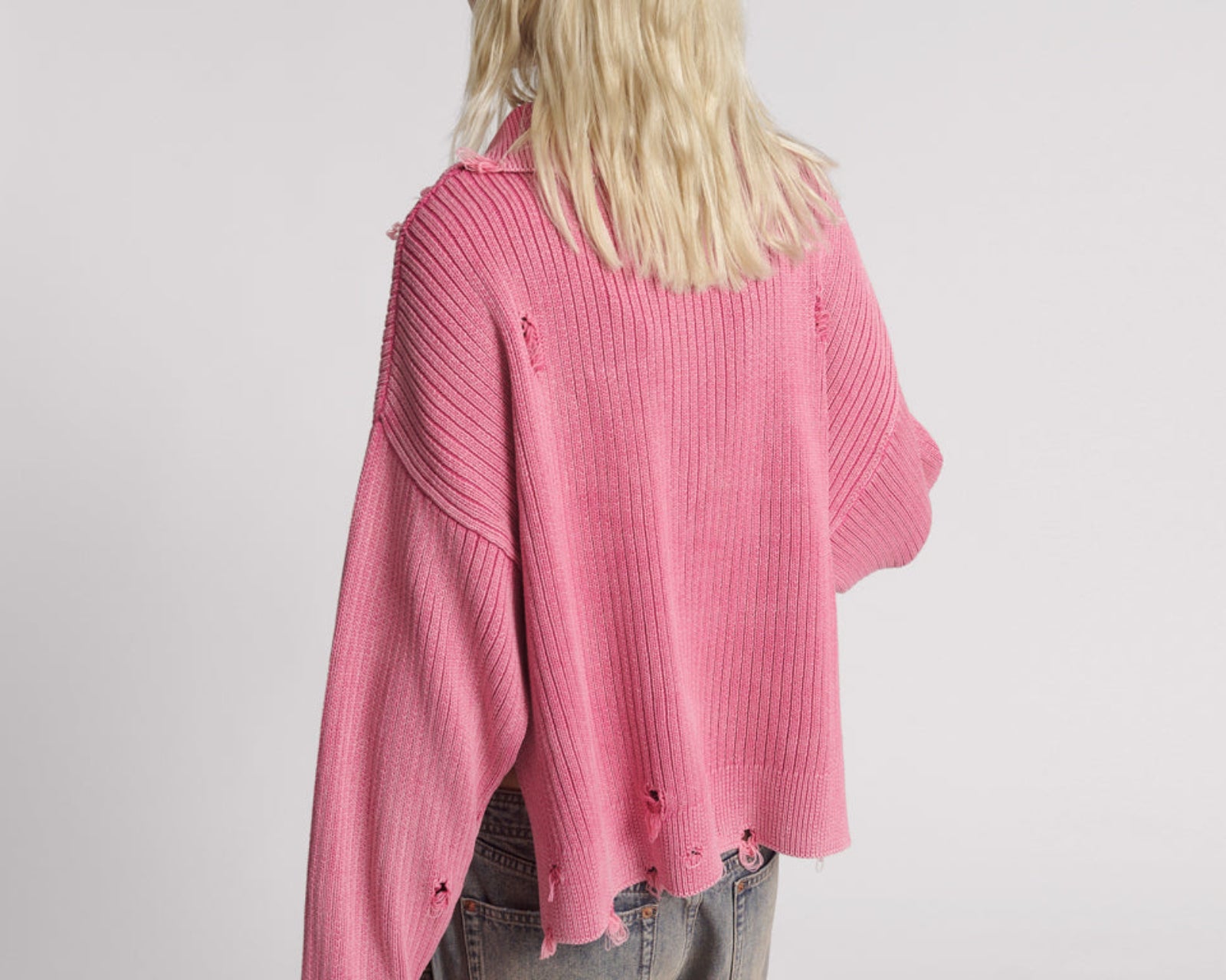 Rib College Pullover Sweater - Pink