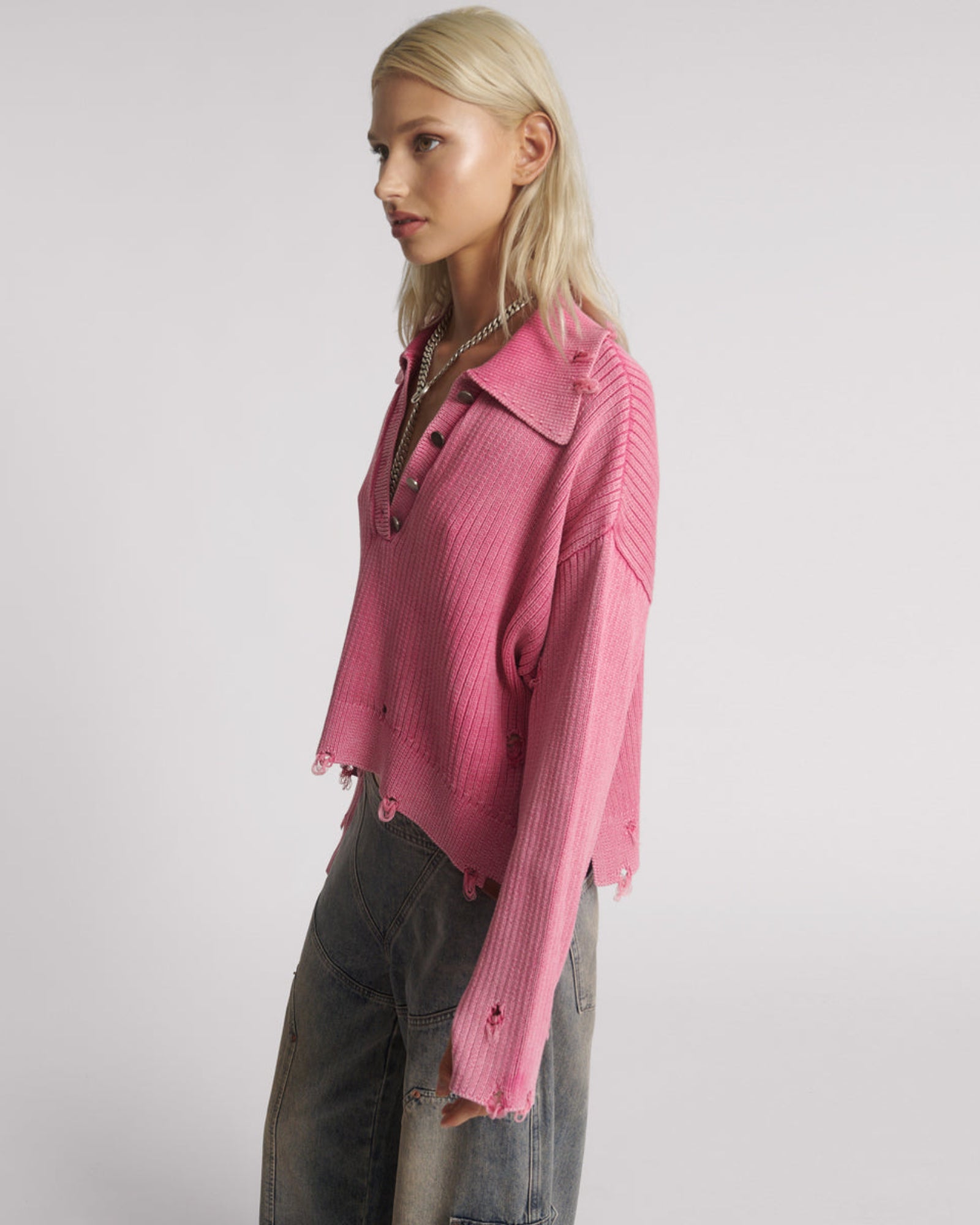 Rib College Pullover Sweater - Pink | One Teaspoon USA