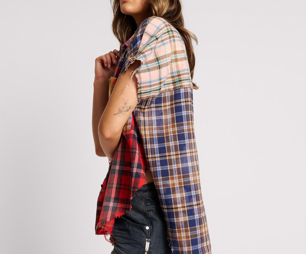 MIXED FLANNEL CUT OFF DARIA SHIRT