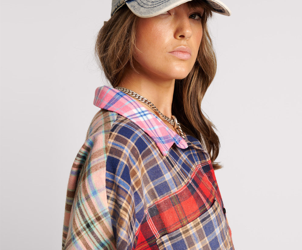 MIXED FLANNEL CUT OFF DARIA SHIRT